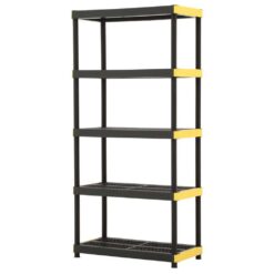 HDX 241592 5-Tier Plastic Garage Storage Shelving Unit in Black (36 in. W x 74 in. H x 18 in. D)