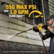 DEWALT 20V MAX 550 PSI 1.0 GPM Cold Water Cordless Electric Power Cleaner with 4 Nozzles (Tool Only)