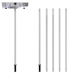 Gardenised Aluminum Snow & Leaf Removal Tool & Pusher Scraper with 24" Rolling Blade, 5-21' Telescoping Extendable Handle