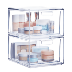 STORi Audrey Stackable Clear Bin Plastic Organizer Drawers, 2 Piece Set, Organize Cosmetics and Beauty Supplies on a Vanity