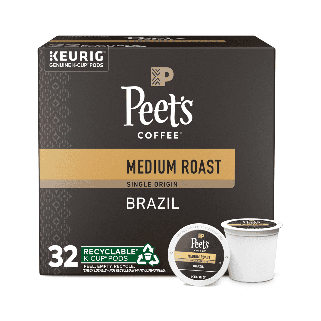 Peet's Coffee, Medium Roast K-Cup Pods for Keurig Brewers - Single Origin Brazil 32 Count (1 Box of 32 K-Cup Pods) Peet's Coffee, Medium Roast K-Cup Pods for Keurig Brewers - Single Origin Brazil 32 Count (1 Box of 32 K-Cup Pods)