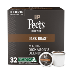 Peet's Coffee, Dark Roast K-Cup Pods for Keurig Brewers - Major Dickason's Blend 32 Count (1 Box of 32 K-Cup Pods)