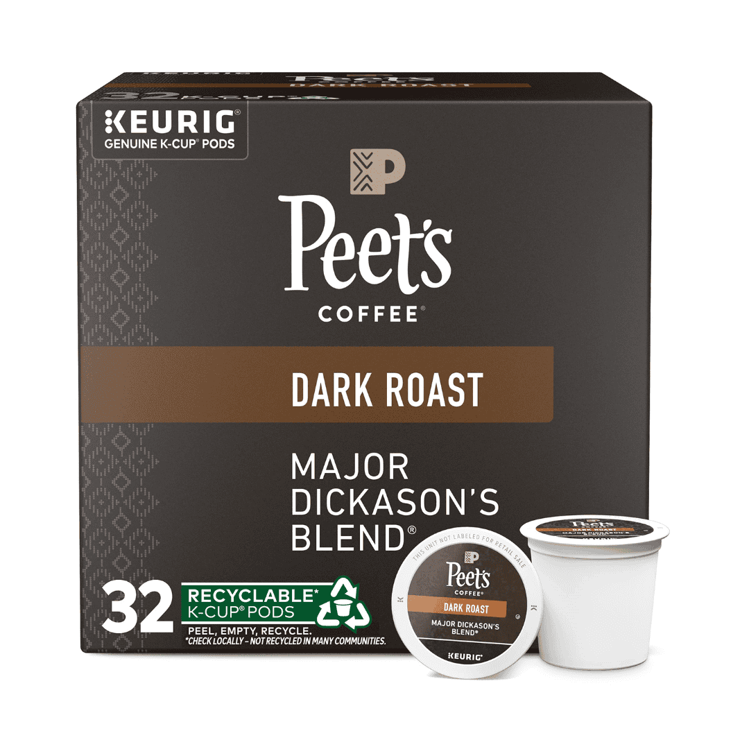 Peet's Coffee, Dark Roast K-Cup Pods for Keurig Brewers - Major Dickason's Blend 32 Count (1 Box of 32 K-Cup Pods) Peet's Coffee, Dark Roast K-Cup Pods for Keurig Brewers - Major Dickason's Blend 32 Count (1 Box of 32 K-Cup Pods)