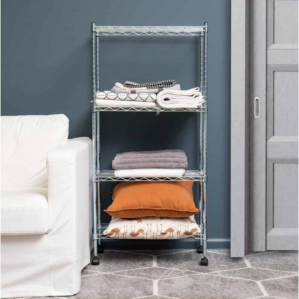 Mind Reader Silver Alloy Collection, Adjustable 4-Tier Industrial Storage Shelves with Wheels, Metal Mind Reader Silver Alloy Collection, Adjustable 4-Tier Industrial Storage Shelves with Wheels, Metal - Image 8