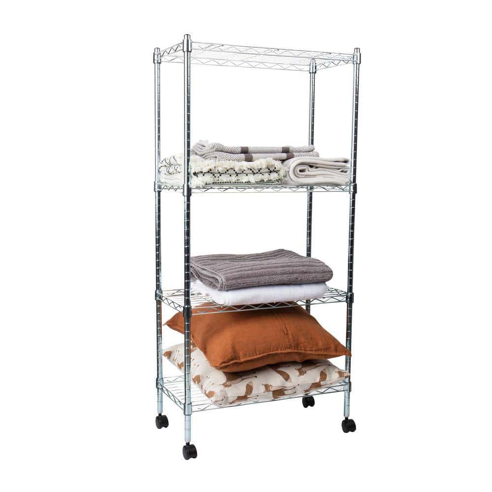 Mind Reader Silver Alloy Collection, Adjustable 4-Tier Industrial Storage Shelves with Wheels, Metal Mind Reader Silver Alloy Collection, Adjustable 4-Tier Industrial Storage Shelves with Wheels, Metal - Image 6