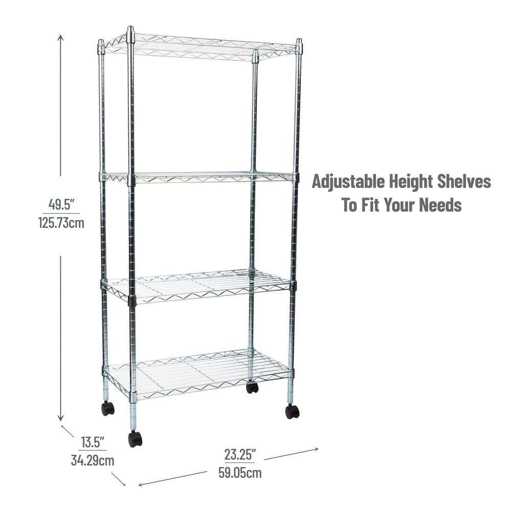Mind Reader Silver Alloy Collection, Adjustable 4-Tier Industrial Storage Shelves with Wheels, Metal Mind Reader Silver Alloy Collection, Adjustable 4-Tier Industrial Storage Shelves with Wheels, Metal - Image 4