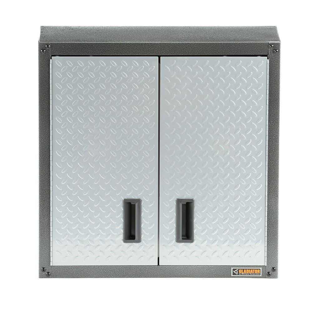 Gladiator GAWG28FDYG Steel 1-Shelf Wall Mounted Garage Cabinet in Silver Tread (28 in W x 28 in H x 12 in D) Gladiator GAWG28FDYG Steel 1-Shelf Wall Mounted Garage Cabinet in Silver Tread (28 in W x 28 in H x 12 in D)