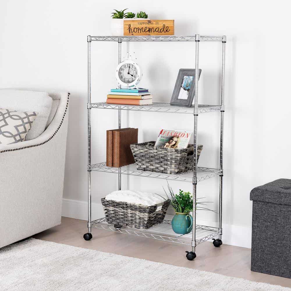 Seville Classics WEB674 Silver 4-Tier Steel Wire Garage Storage Shelving Unit with Wheels (30 in. W x 49.5 in. H x 14 in. D) Seville Classics WEB674 Silver 4-Tier Steel Wire Garage Storage Shelving Unit with Wheels (30 in. W x 49.5 in. H x 14 in. D) - Image 7