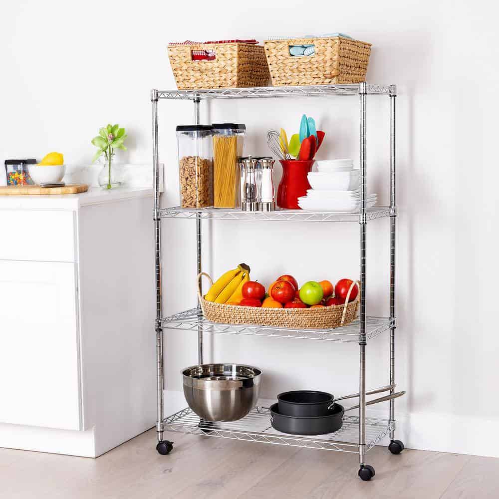 Seville Classics WEB674 Silver 4-Tier Steel Wire Garage Storage Shelving Unit with Wheels (30 in. W x 49.5 in. H x 14 in. D) Seville Classics WEB674 Silver 4-Tier Steel Wire Garage Storage Shelving Unit with Wheels (30 in. W x 49.5 in. H x 14 in. D) - Image 4