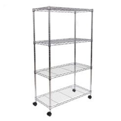 Seville Classics WEB674 Silver 4-Tier Steel Wire Garage Storage Shelving Unit with Wheels (30 in. W x 49.5 in. H x 14 in. D)