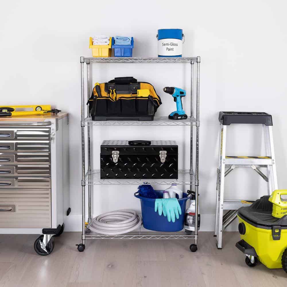 Seville Classics WEB674 Silver 4-Tier Steel Wire Garage Storage Shelving Unit with Wheels (30 in. W x 49.5 in. H x 14 in. D) Seville Classics WEB674 Silver 4-Tier Steel Wire Garage Storage Shelving Unit with Wheels (30 in. W x 49.5 in. H x 14 in. D) - Image 3