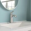 Moen Lindor Transitional Spot Resist Brushed Nickel Single Hole 1-handle WaterSense High-arc Bathroom Sink Faucet with Drain and Deck Plate