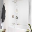 Moen Adler Showerhead, Shower Handle, and Tub Spout, Spot Resist Brushed Nickel 1-handle Multi-function Round Bathtub and Shower Faucet Valve Included