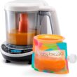 Baby Brezza One Step Baby Food Maker Deluxe – Auto shut Off, Dishwasher Safe Cooker and Blender to Steam + Puree Organic Food for Infants + Toddlers - Set of 3 Pouches + 3 Funnels - 1