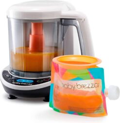 Baby Brezza One Step Baby Food Maker Deluxe – Auto shut Off, Dishwasher Safe Cooker and Blender to Steam + Puree Organic Food for Infants + Toddlers - Set of 3 Pouches + 3 Funnels - 1