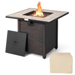 BABOOM Gas Fire Pits 30-in W 50000-BTU Black Portable Tabletop Steel Propane Gas Fire Pit Table