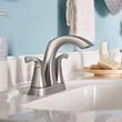 Moen Lindor High Arc 3-hole Spot Resist Brushed Nickel 4-in centerset 2-handle WaterSense Bathroom Sink Faucet with Drain