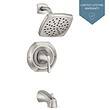 Moen Lindor Shower Head, Handle, and Tub Spout, Spot Resist Brushed Nickel 1-handle Single Function Square Bathtub and Shower Faucet Valve Included