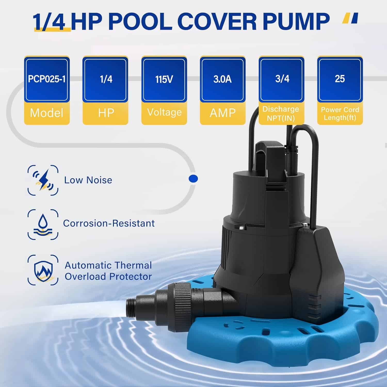 Acquaer 1/4 HP Automatic Swimming Pool Cover Pump, 115 V Submersible Acquaer 1/4 HP Automatic Swimming Pool Cover Pump, 115 V Submersible - Image 5