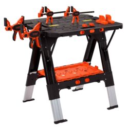 Pony Portable Folding Work Table, 2-in-1 as Sawhorse & Workbench, Load Capacity 1000 lbs-Sawhorse & 500 lbs-Workbench