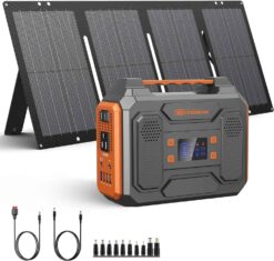Portable Solar Generator, 300W Portable Power Station with Foldable 60W Solar Panel, 110V Pure Sine Wave, 280Wh Lithium Battery Pack with DC AC Outlet for Home Use, RV, Outdoor Camping Adventure - 1