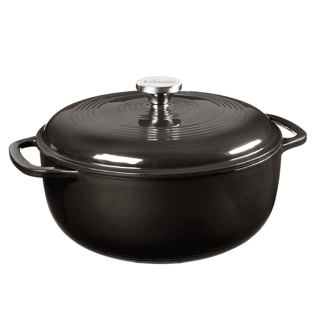 Lodge 6 Quart Enameled Cast Iron Dutch Oven with Lid – Midnight Chrome Lodge 6 Quart Enameled Cast Iron Dutch Oven with Lid – Dual Handles – Oven Safe up to 500° F or on Stovetop - Use to Marinate, Cook, Bake, Refrigerate and Serve – Midnight Chrome