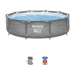 Bestway Steel Pro MAX 10' x 30" Round Above Ground Swimming Pool Set Outdoor Metal Frame Family Pool with Liner and Filter Pump, Gray