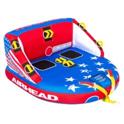 Airhead Multicolored 2-Person Towable Tube Float with Patriotic Design - High Velocity, Quick Rope Connections, Comfortable Ride