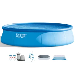 Intex 18-ft x 18-ft x 48-in Inflatable Top Ring Round Above-Ground Pool with Filter Pump, Pool Cover and Ladder