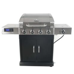 Master Forge Silver and Black/Stainless Steel and Powder Coated 4-Burner Liquid Propane Gas Grill with 1 Side Burner