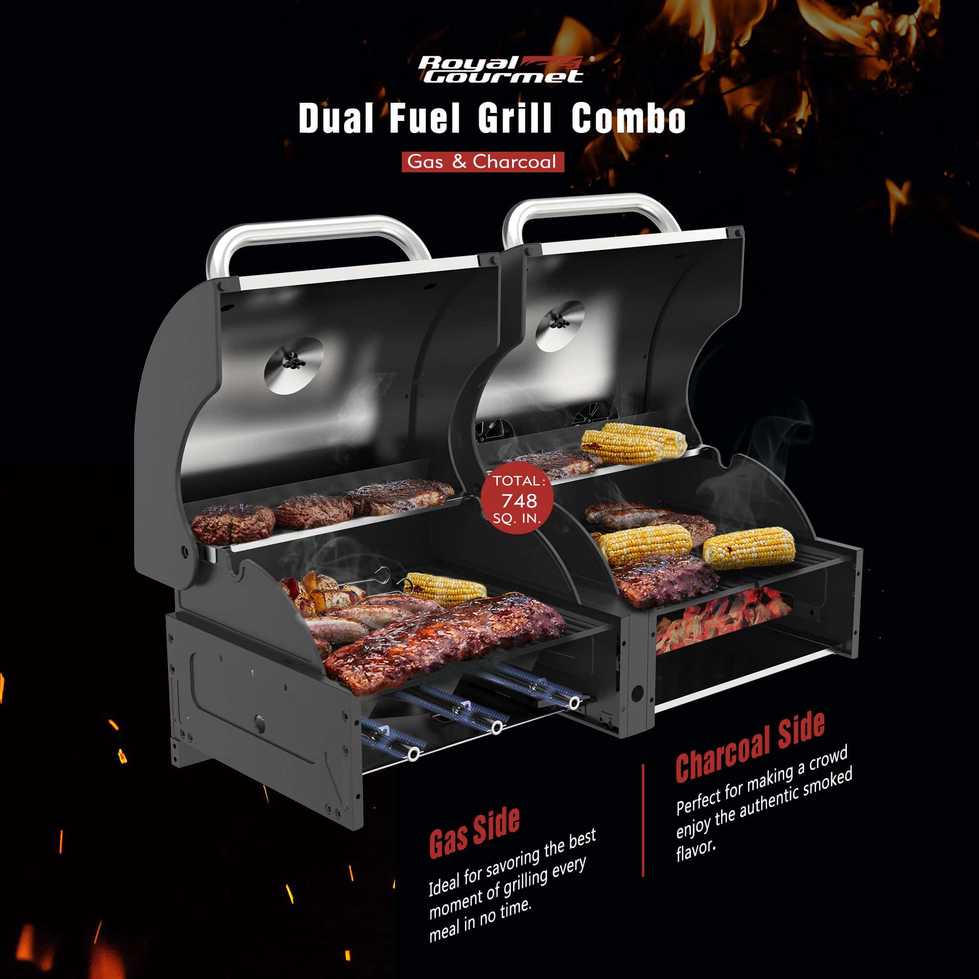 Royal Gourmet Black and Silverred Combo Grill Royal Gourmet Black and Silverred Combo Grill - Image 3