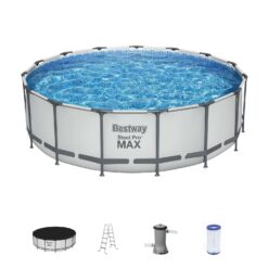Bestway Steel Pro MAX 15-ft x 15-ft x 48-in Steel Wall Panels Round Above-Ground Pool with Filter Pump,Pool Cover and Ladder