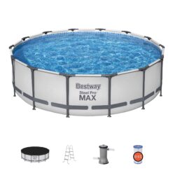 Bestway 14-ft x 14-ft x 42-in Steel Wall Panels Round Above-Ground Pool with Filter Pump,Pool Cover and Ladder
