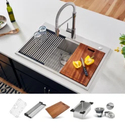 Ruvati RVH8003 Drop-In Stainless Steel 33 in. Workstation Ledge Topmount Kitchen Sink 16-Gauge Single Bowl