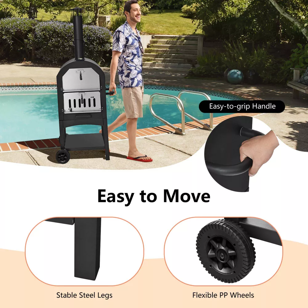 Costway Outdoor Pizza Oven Wood Fire Pizza Maker Grill w/ Pizza Stone & Waterproof Cover Costway Outdoor Pizza Oven Wood Fire Pizza Maker Grill w/ Pizza Stone & Waterproof Cover - Image 6
