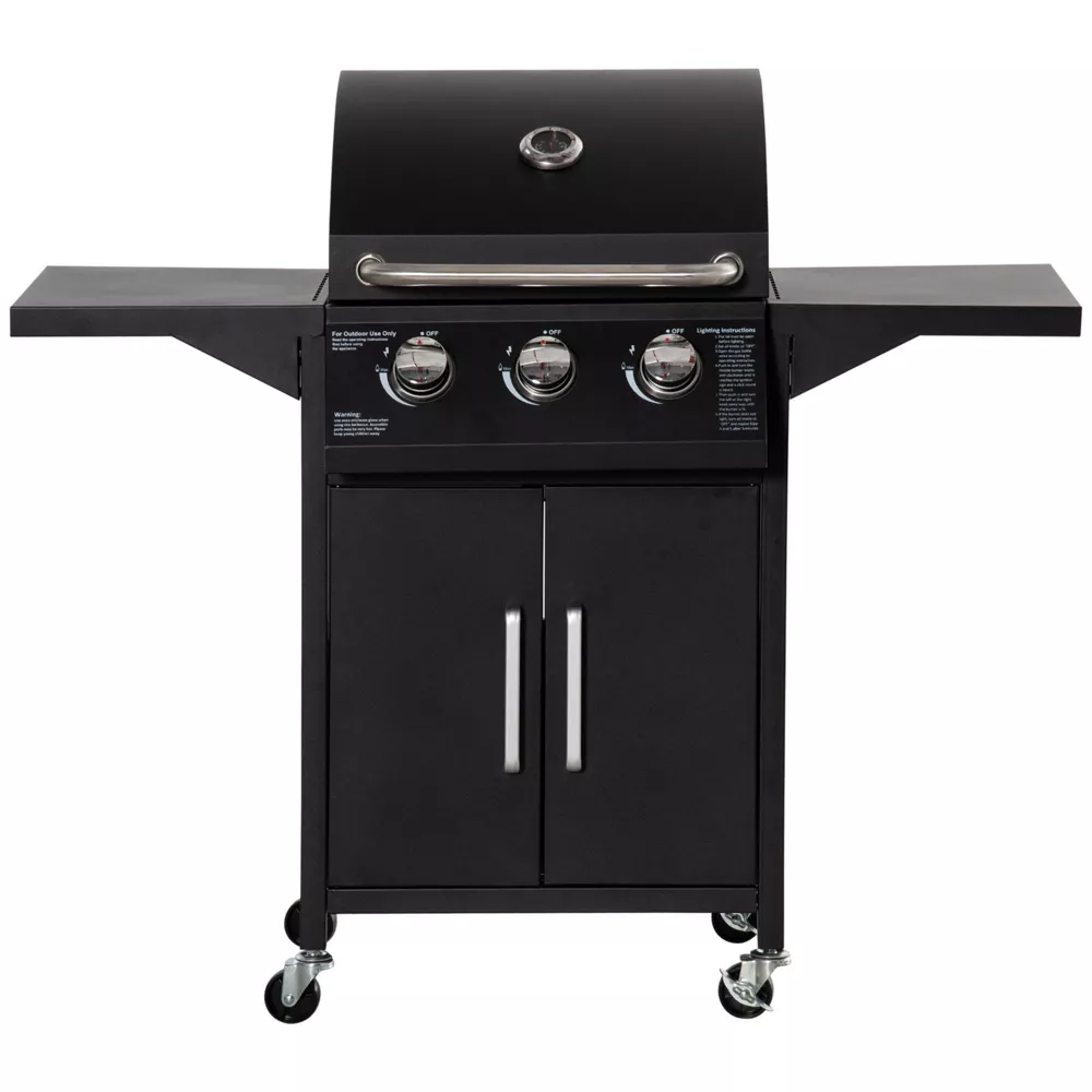 Outsunny 3 Burner Portable Gas Grill w/ Wheels, Outdoor Steel Propane Barbecue w/ Warming Rack, Black Outsunny 3 Burner Portable Gas Grill w/ Wheels, Outdoor Steel Propane Barbecue w/ Warming Rack, Black