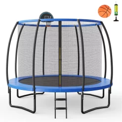 Costway 12FT Recreational Trampoline w/ Basketball Hoop Safety Enclosure Net Ladder