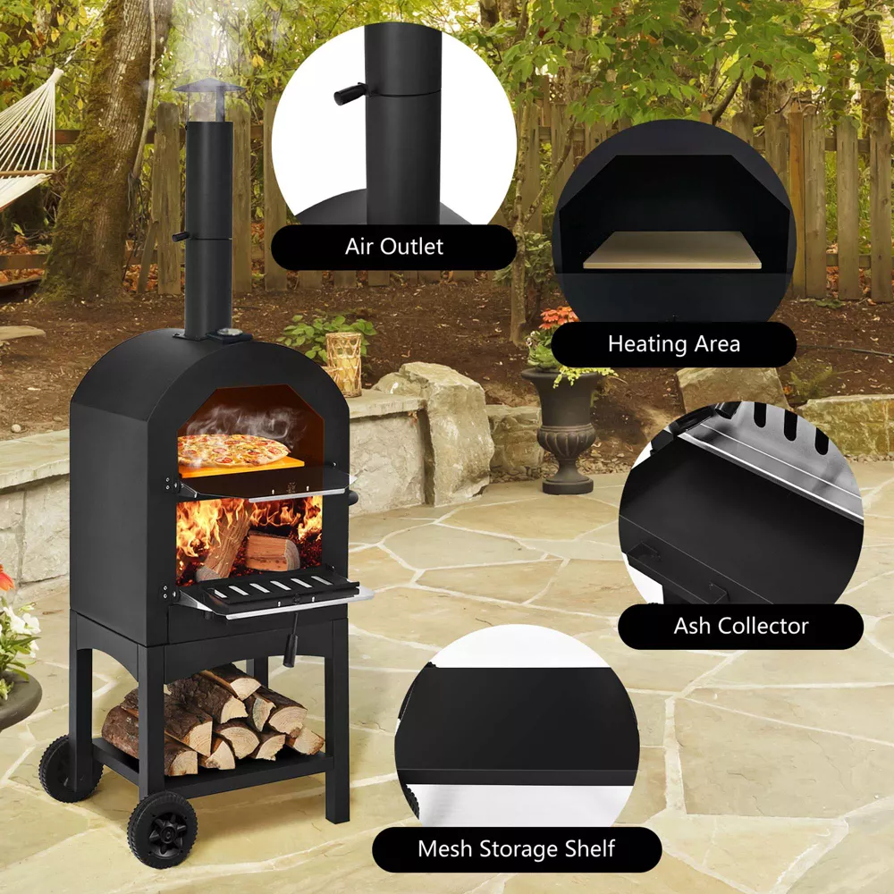 Costway Outdoor Pizza Oven Wood Fire Pizza Maker Grill w/ Pizza Stone & Waterproof Cover Costway Outdoor Pizza Oven Wood Fire Pizza Maker Grill w/ Pizza Stone & Waterproof Cover - Image 3