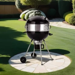 Captiva Designs E02GR013 22" Kettle Charcoal Grill with Pizza Ring and Pizza Stone - Black