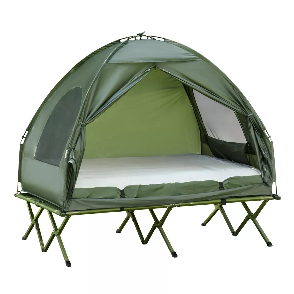 Outsunny 2 Person Foldable Camping Cot, Portable Outdoor with Sleeping Bag & Thick Air Mattress, Multifunctional Elevated Camping Bed Tent for 2 Outsunny 2 Person Foldable Camping Cot, Portable Outdoor with Sleeping Bag & Thick Air Mattress, Multifunctional Elevated Camping Bed Tent for 2