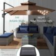 Best Choice Products 10 ft. Solar LED 2-Tier Square Cantilever Patio Umbrella with Base Included in Tan Best Choice Products 10 ft. Solar LED 2-Tier Square Cantilever Patio Umbrella with Base Included in Tan