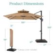 Best Choice Products 10 ft. Solar LED 2-Tier Square Cantilever Patio Umbrella with Base Included in Tan Best Choice Products 10 ft. Solar LED 2-Tier Square Cantilever Patio Umbrella with Base Included in Tan