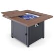 PHI VILLA THD-E02GS002 33.9 in. W x 25.2 in. H Square Wood-like Metal Steel Gas Fire Pit Table with Cover and 50000 BTU Burner