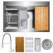 AKDY Handmade All-in-One Topmount Stainless Steel 33 in. x 22 in. Single Bowl Kitchen Sink w/ Spring Neck Faucet, Accessory