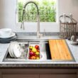 AKDY Handmade All-in-One Topmount Stainless Steel 33 in. x 22 in. Single Bowl Kitchen Sink w/ Spring Neck Faucet, Accessory