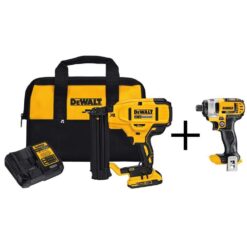 DEWALT 20V MAX XR Lithium-Ion 18-Gauge Cordless Brad Nailer Kit, 1/4 in. Impact Driver, (1) 2.0Ah Battery, and Charger