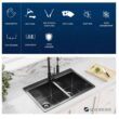 Glacier Bay 33 in. Drop-In Double Bowl 18 Gauge Gunmetal Black Stainless Steel Kitchen Sink with Black Spring Neck Faucet