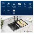 Glacier Bay ACS3322A2T-FW 33 in Drop-In Double Bowl 18 Gauge Gunmetal Black Stainless Steel Workstation Kitchen Sink
