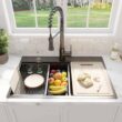 Glacier Bay ACS3322A2T-FW 33 in Drop-In Double Bowl 18 Gauge Gunmetal Black Stainless Steel Workstation Kitchen Sink