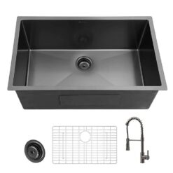 Glacier Bay 31 in. Undermount Single Bowl 18 Gauge Gunmetal Black Stainless Steel Kitchen Sink with Black Spring Neck Faucet